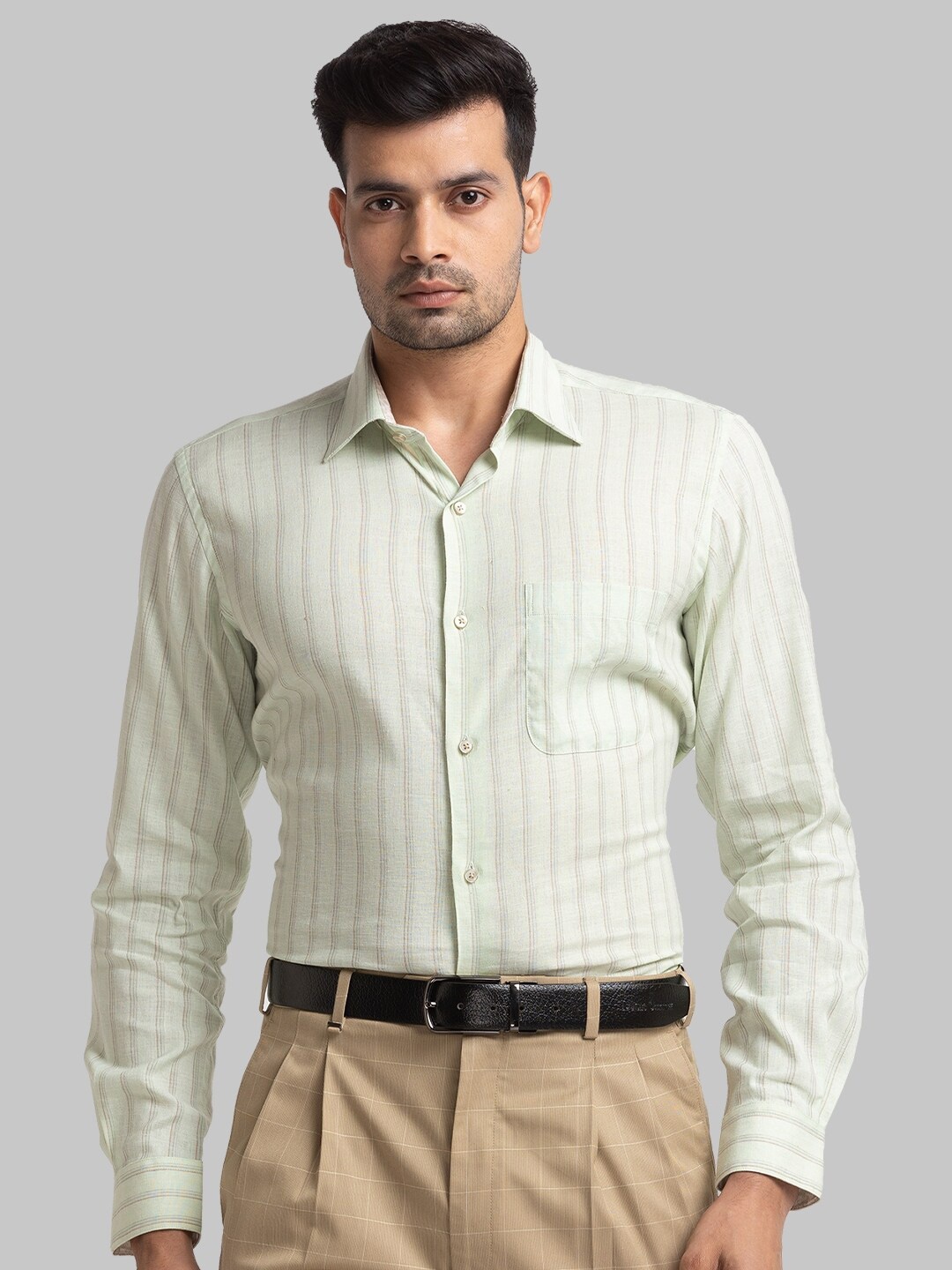

Raymond Contemporary Fit Striped Formal Shirt, Green