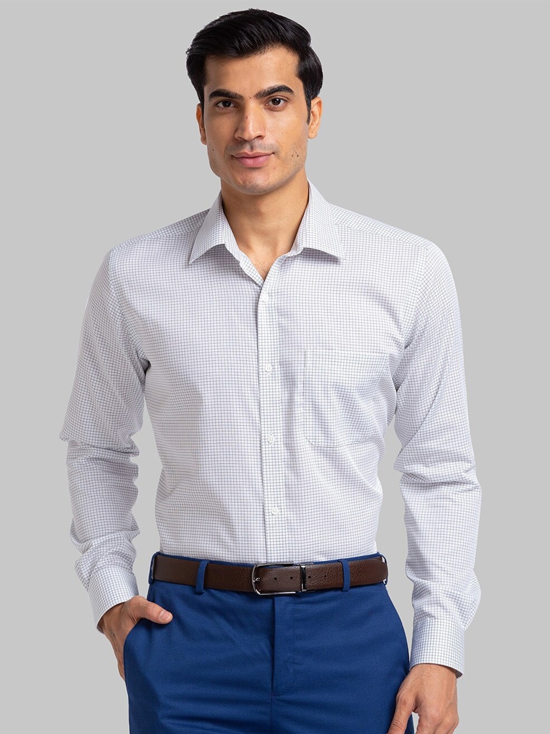 Raymond Micro Checks Contemporary-Fit Pure Cotton Formal Shirt, White