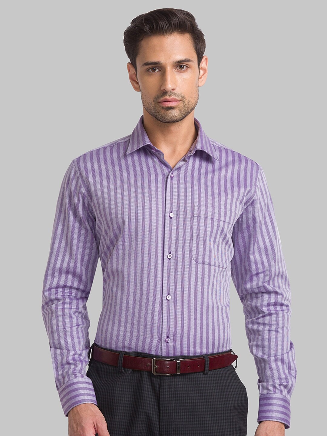 

Raymond Striped Long Sleeves Pure Cotton Formal Shirt, Violet