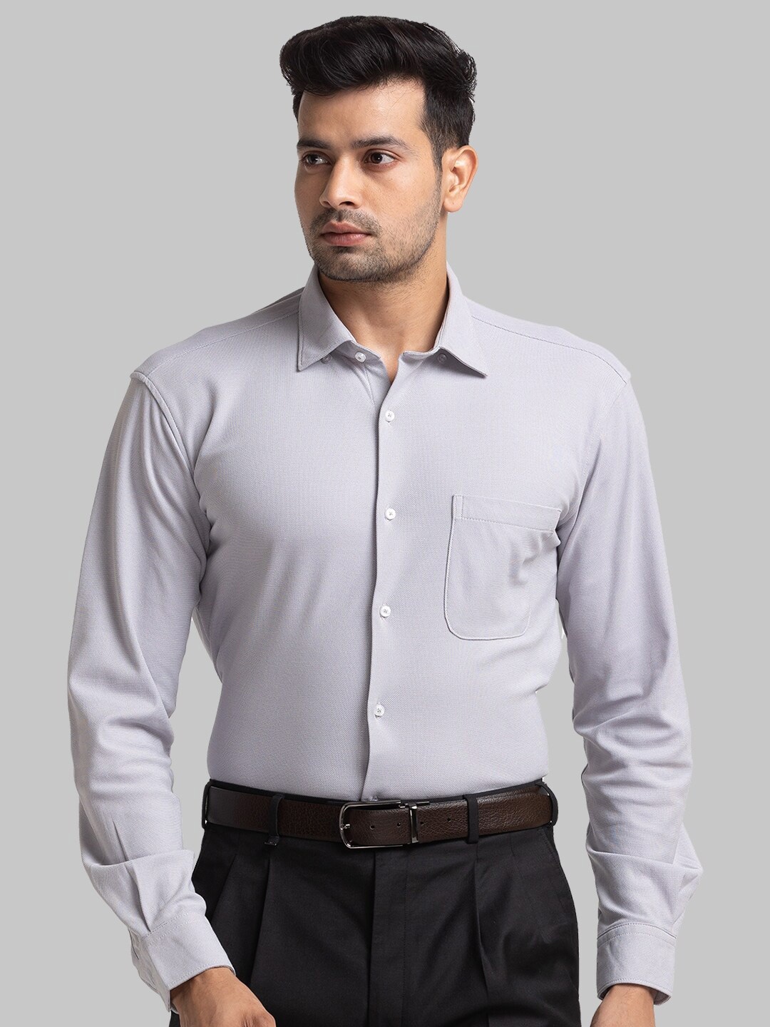 

Raymond Spread Collar Slim-Fit Organic Cotton Formal Shirt, Grey