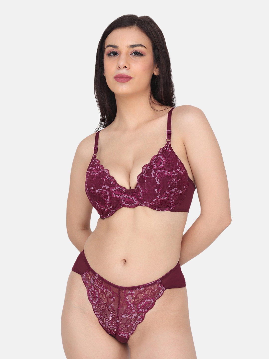 

CURWISH Women Mid-Rise Self-Design Lace Bikini Brief, Purple