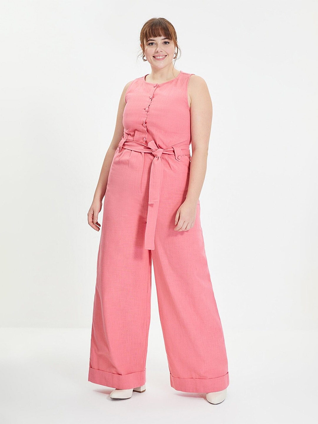 

Trendyol Sleeveless Culottes Cotton Jumpsuit, Pink