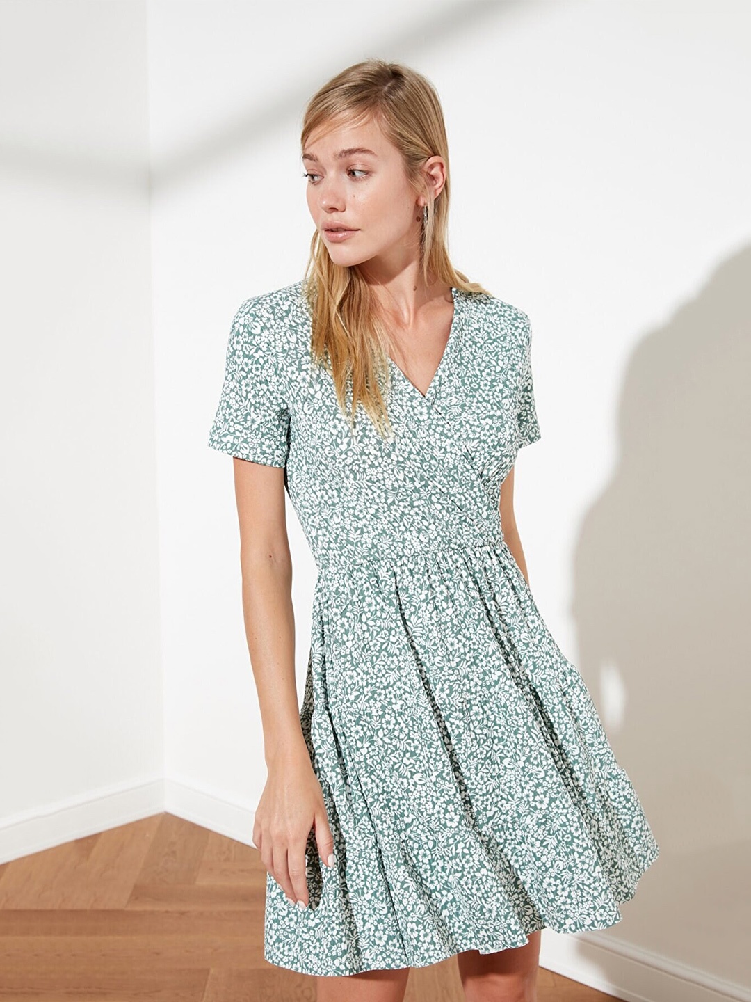 

Trendyol Floral Printed Fit & Flare Dress, Green