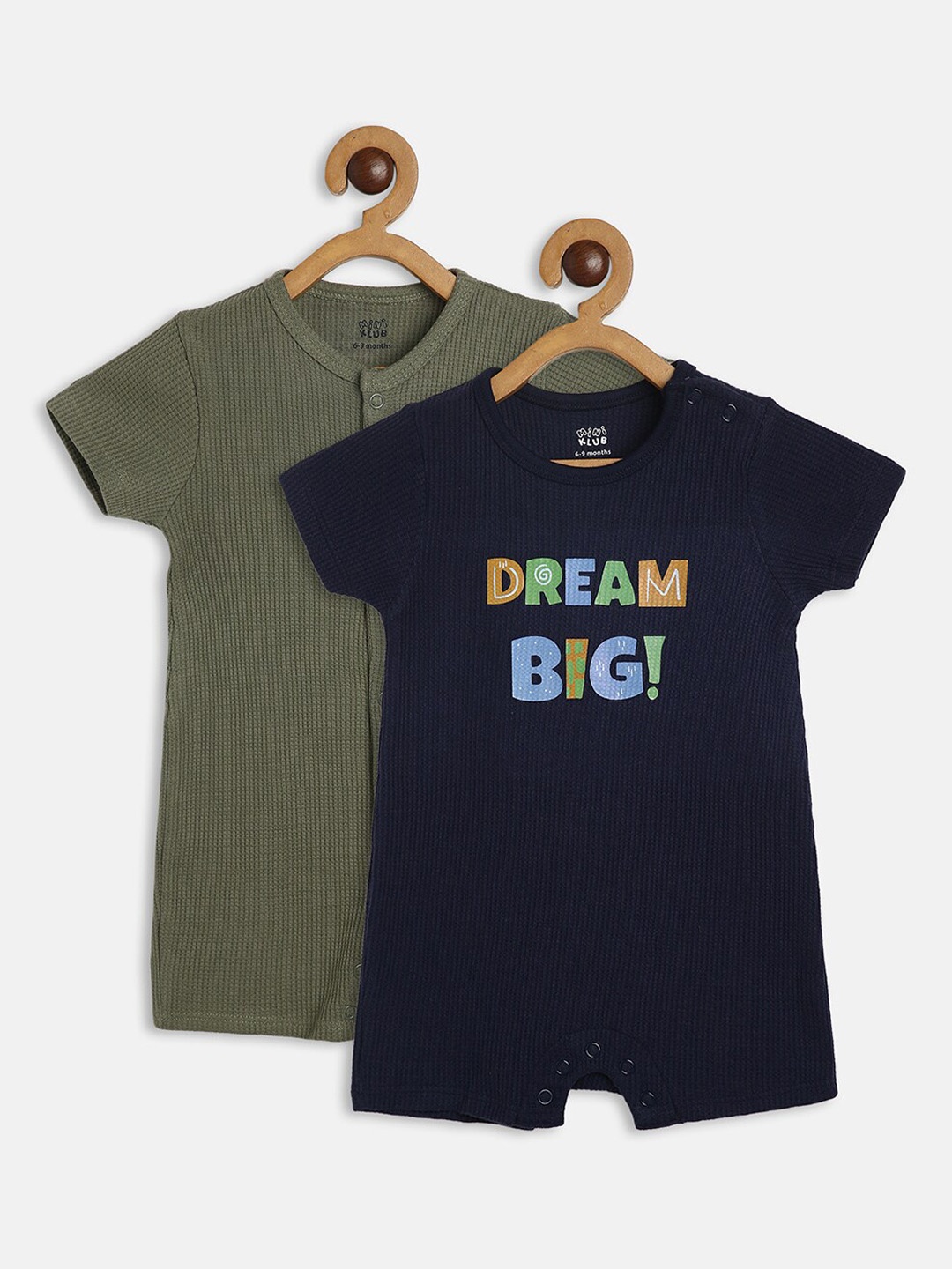 

MINI KLUB Pack Of 2 Infant Boys Printed Detail Cotton Rompers, Green