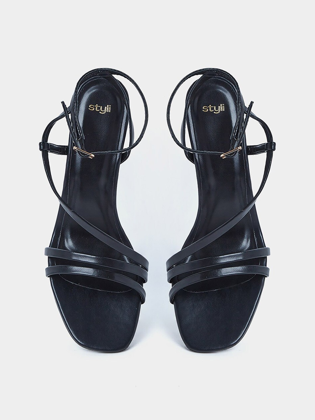 

Styli Open Toe Slim Heels With Ankle Loop, Black