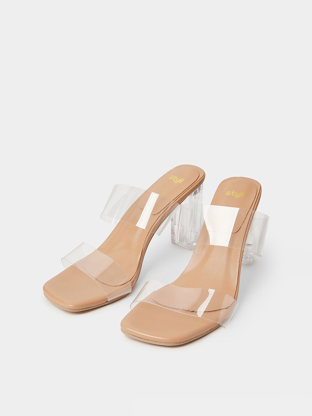 

Styli Beige & Transparent Open Toe Block Heels