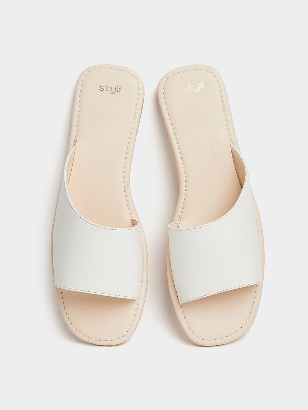 

Styli Women No Back Strap Open Toe Flats, White