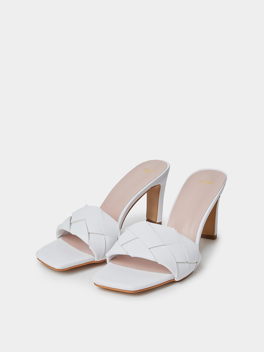 

Styli Open Toe Woven Design Slim Heels, White