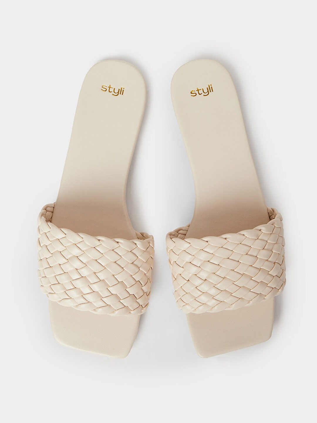 

Styli Women Woven Design Open Toe Flats, Beige