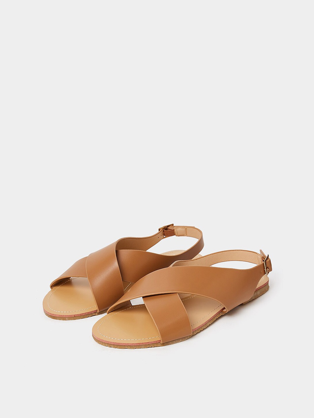 

Styli Women Open Toe Flats With Backstrap, Brown