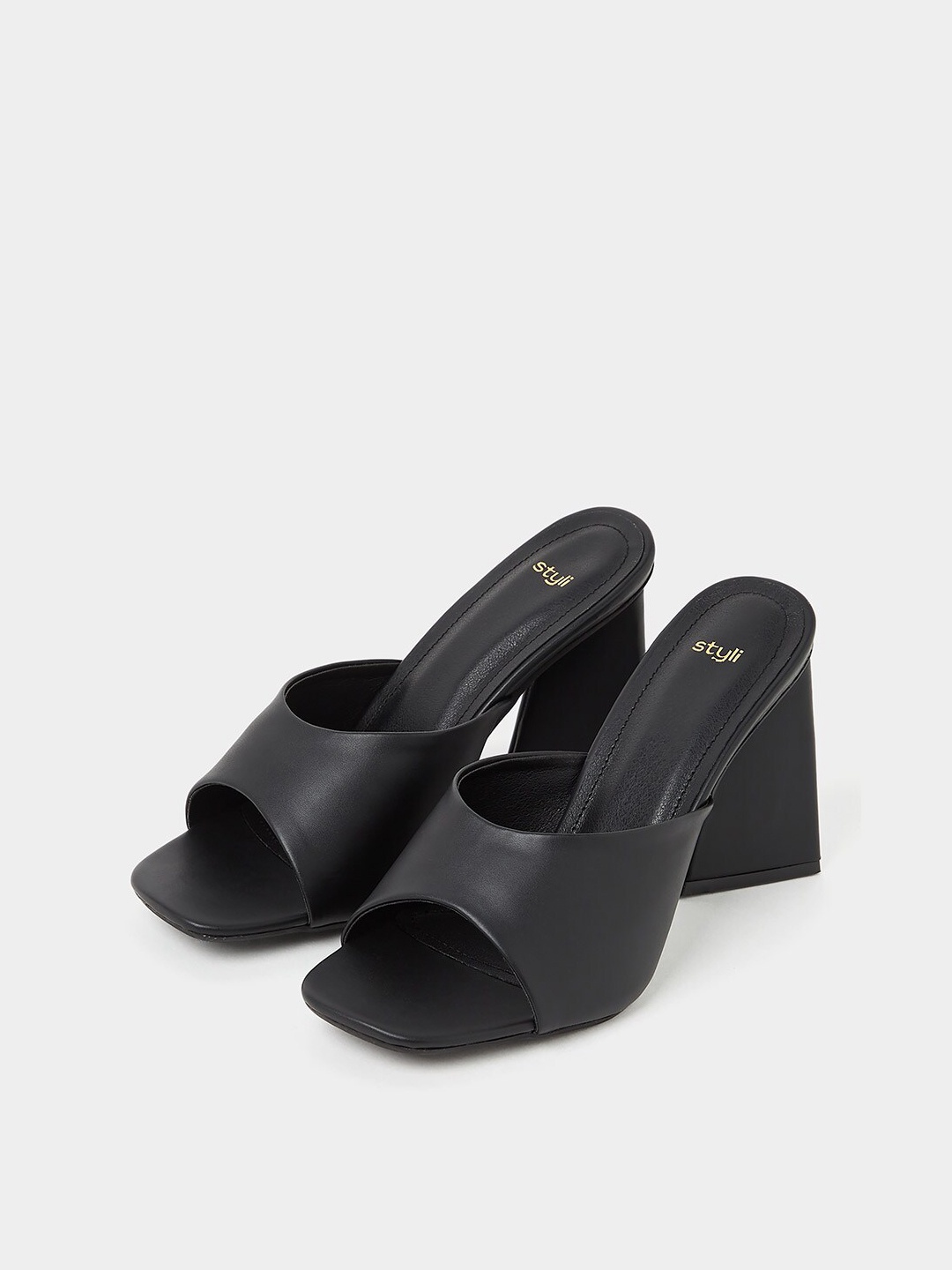 

Styli Open Toe Block Heels, Black