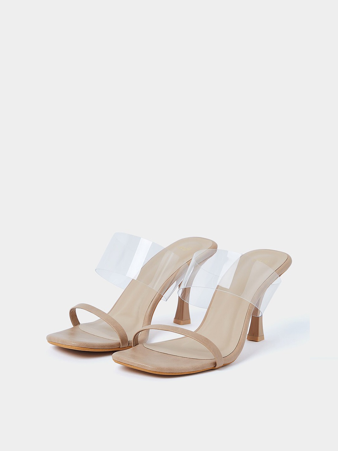 

Styli Beige Open Toe Synthetic Leather Slim Heels
