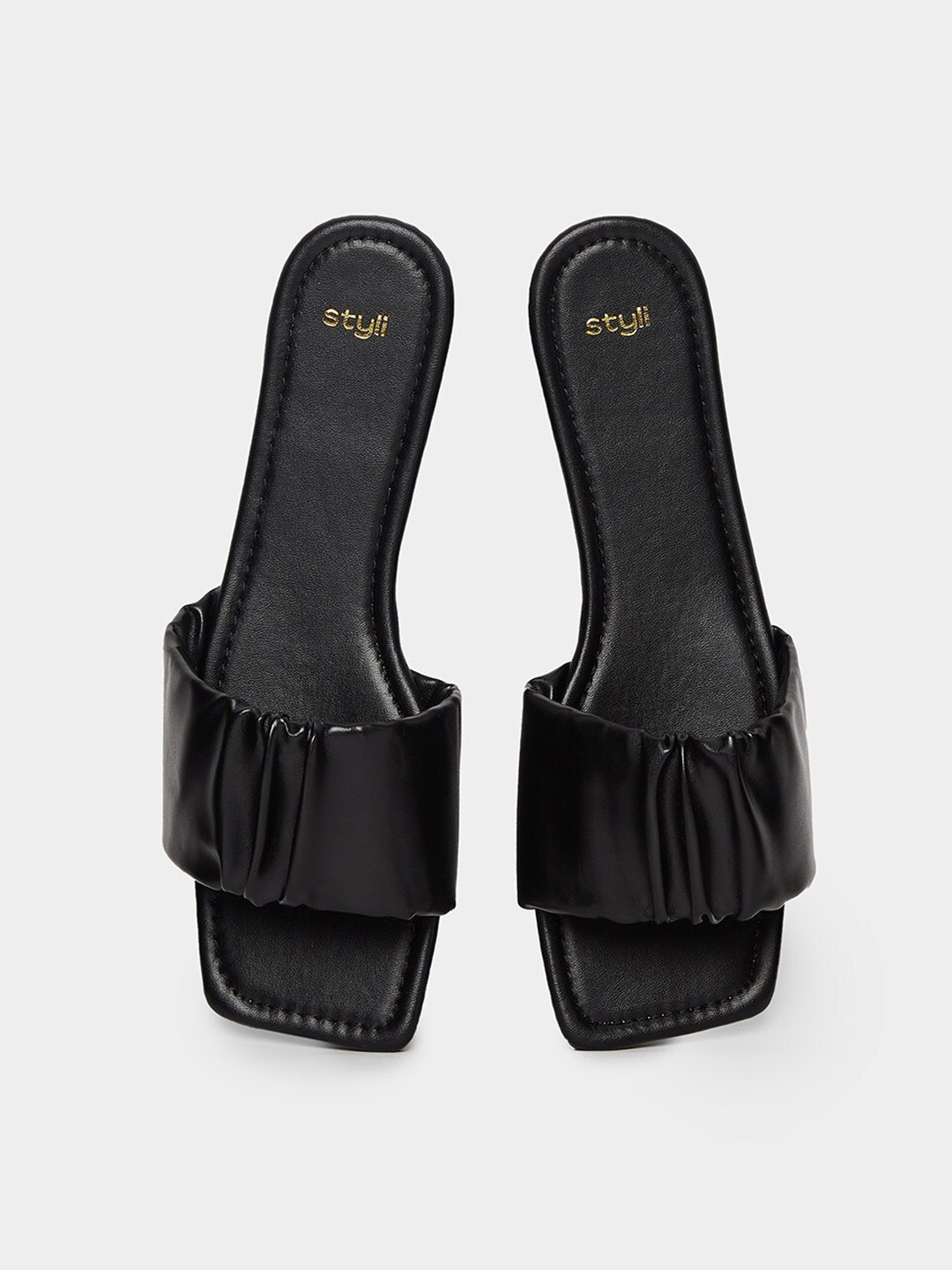 

Styli Women No Back Strap Open Toe Flats, Black
