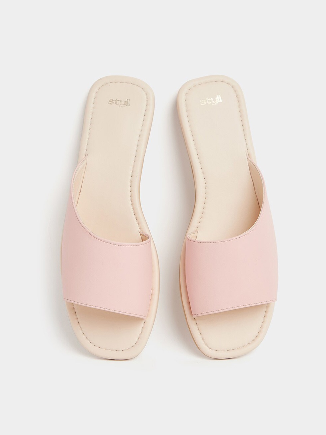 

Styli Women No Back Strap Open Toe Flats, Peach