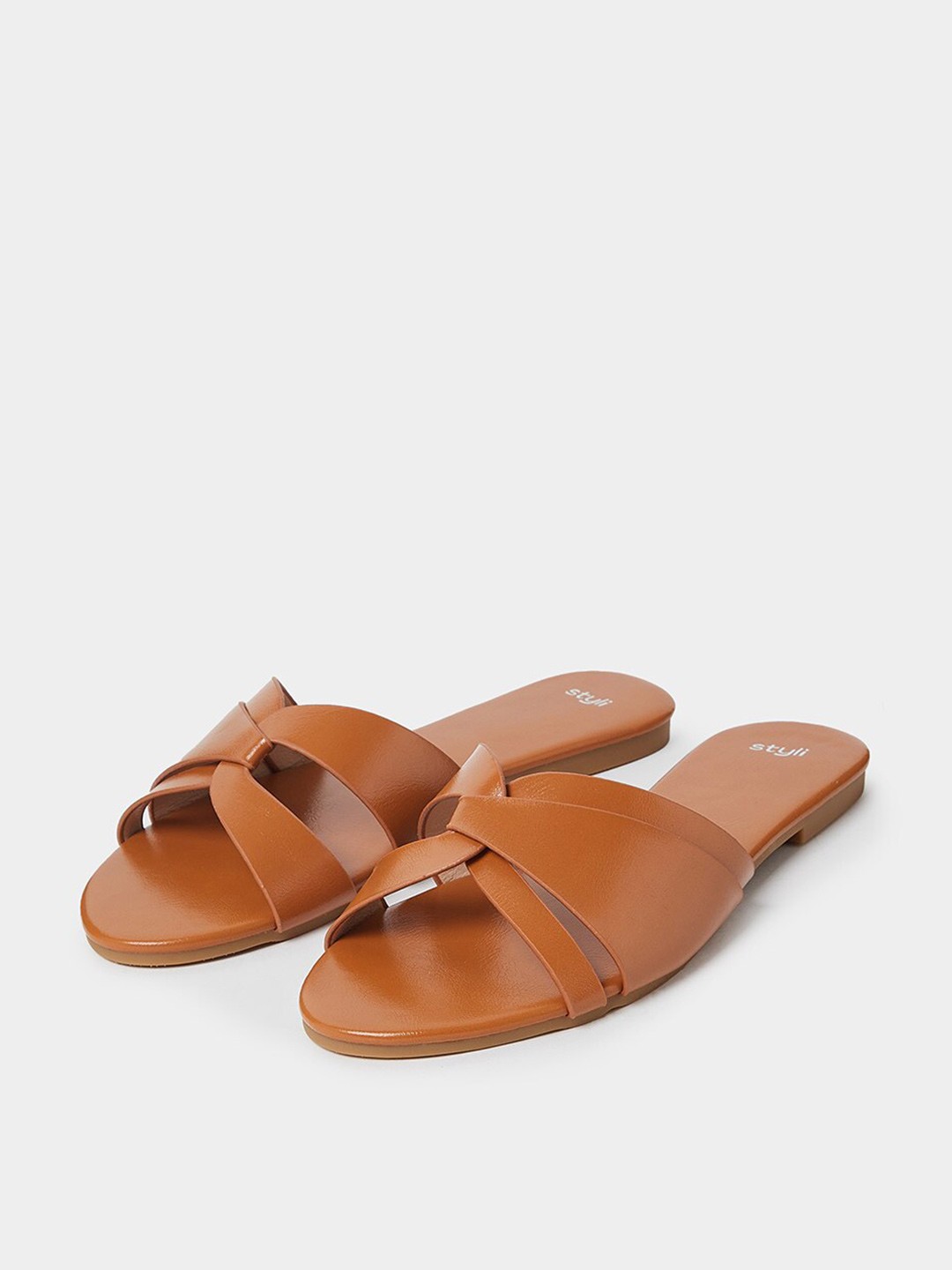 

Styli Women Textured Open Toe Flats, Tan