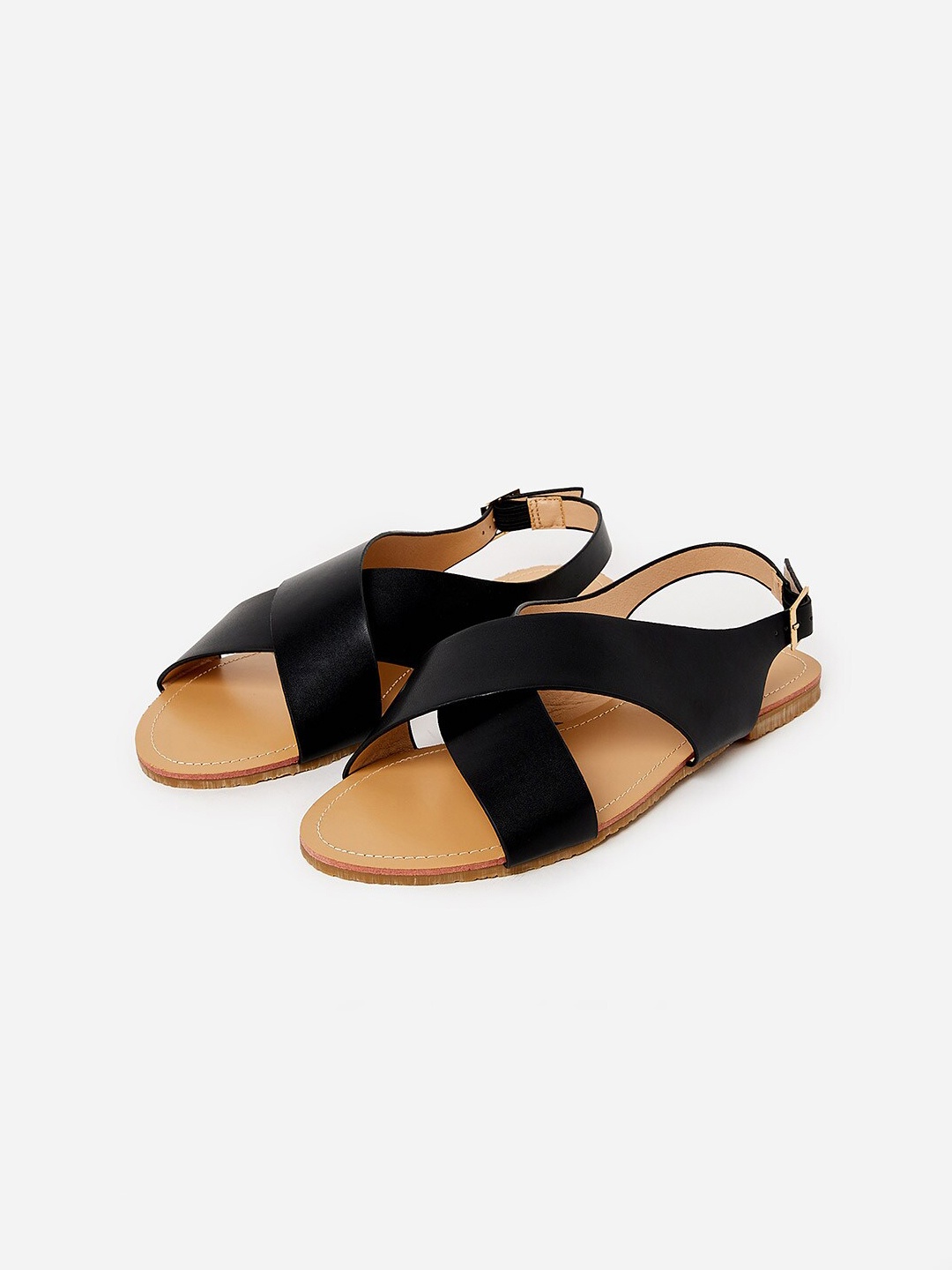 

Styli Women Open Toe Flats With Backstrap, Black