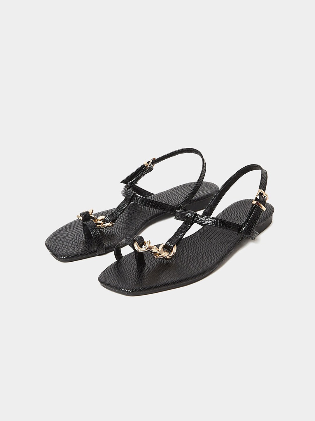 

Styli Women Embellished Open Toe Flats With Backstrap, Black