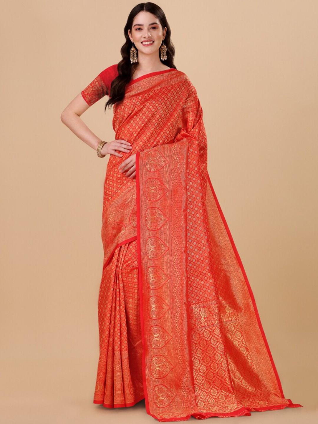 

Wuxi Ethnic Motifs Woven Design Zari Pure Silk Banarasi Saree, Red