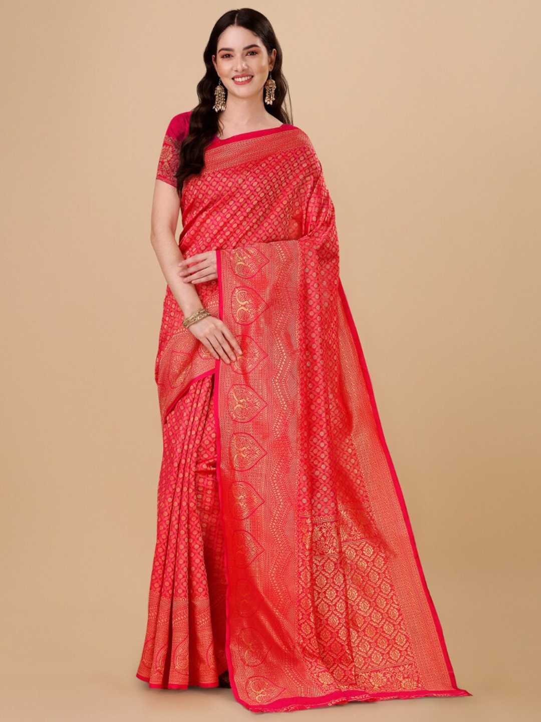 

Wuxi Ethnic Woven Design Zari Pure Silk Banarasi Saree, Pink