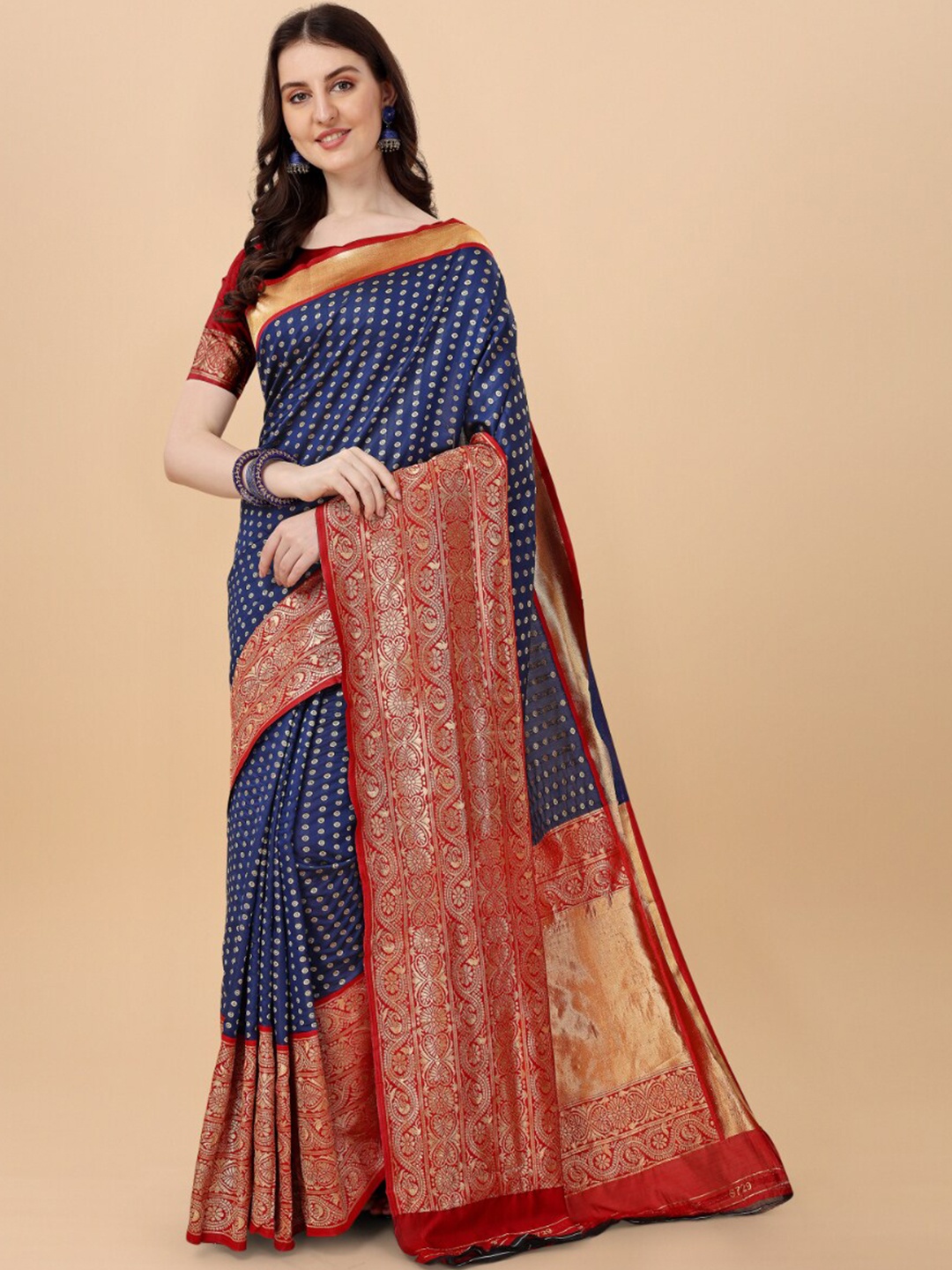 

Wuxi Ethnic Woven Design Zari Pure Silk Banarasi Saree, Blue