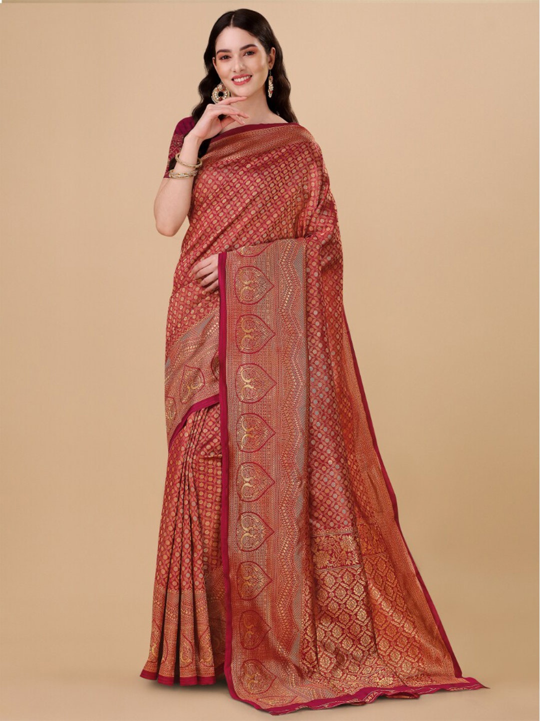 

Wuxi Ethnic Woven Design Zari Pure Silk Banarasi Saree, Maroon