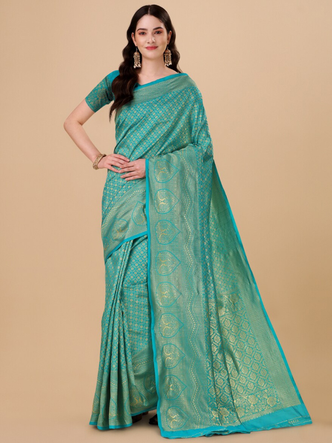 

Wuxi Ethnic Motifs Woven Design Zari Pure Silk Banarasi Saree, Sea green