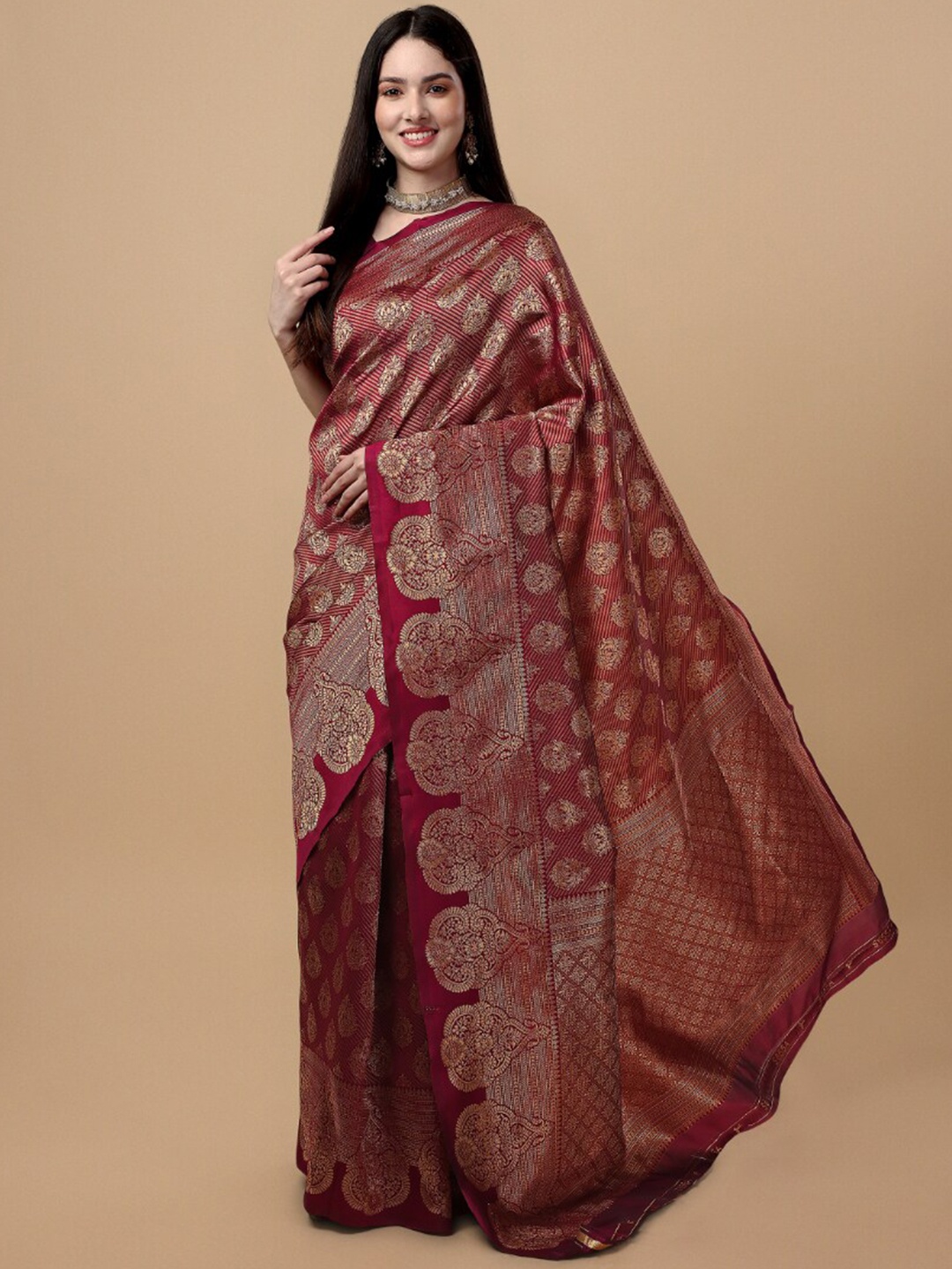 

Wuxi Ethnic Woven Design Zari Pure Silk Banarasi Saree, Maroon