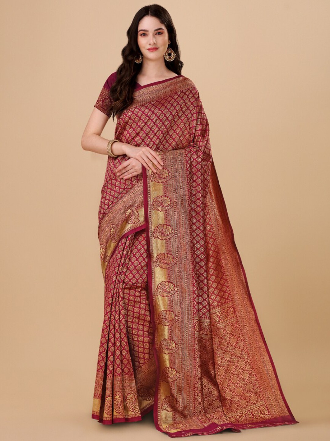 

Wuxi Ethnic Woven Design Zari Pure Silk Banarasi Saree, Maroon