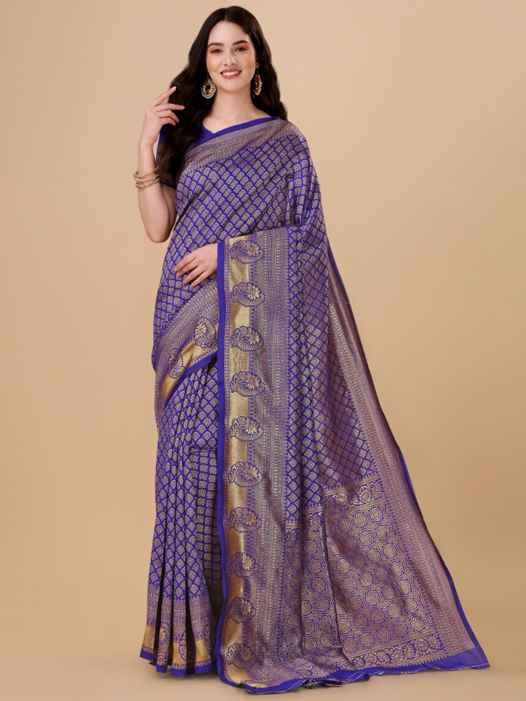 

Wuxi Ethnic Motifs Woven Design Zari Pure Silk Banarasi Saree, Blue