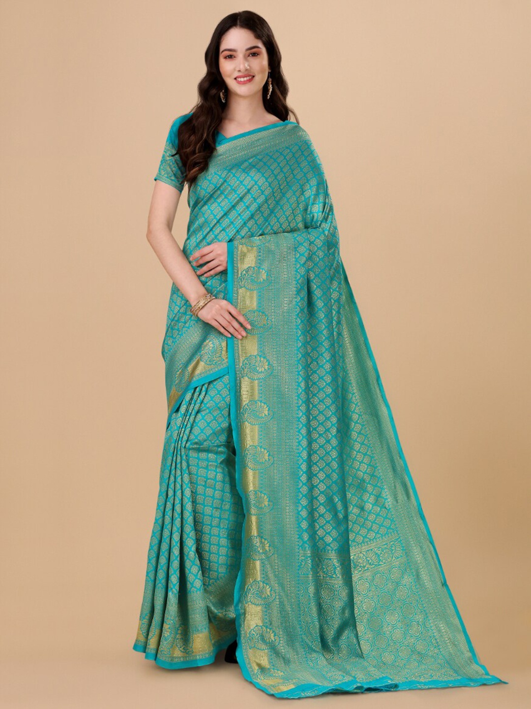 

Wuxi Ethnic Woven Design Zari Pure Silk Banarasi Saree, Sea green