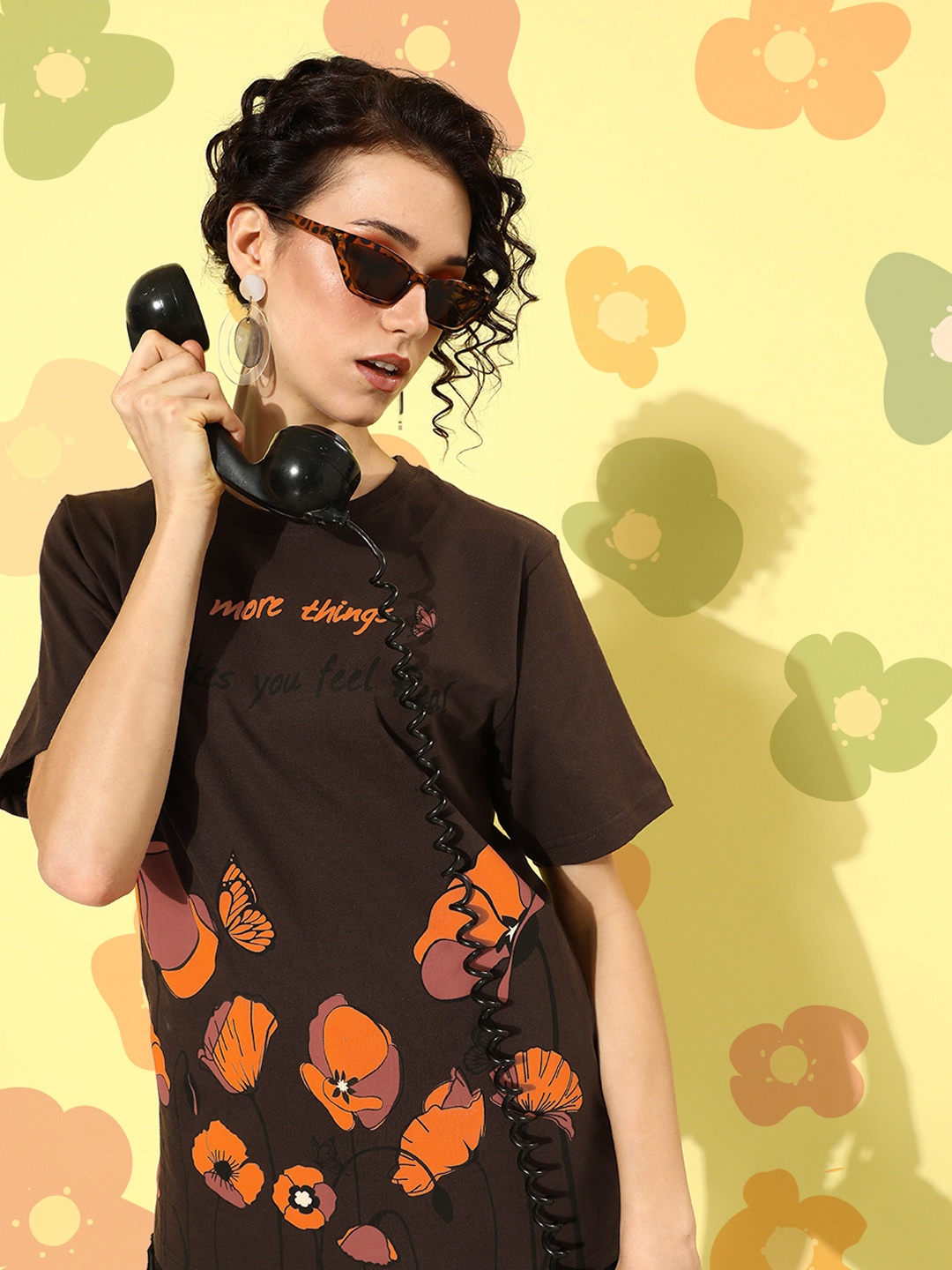 

DILLINGER Women Graphic Printed Oversize T-shirt, Brown