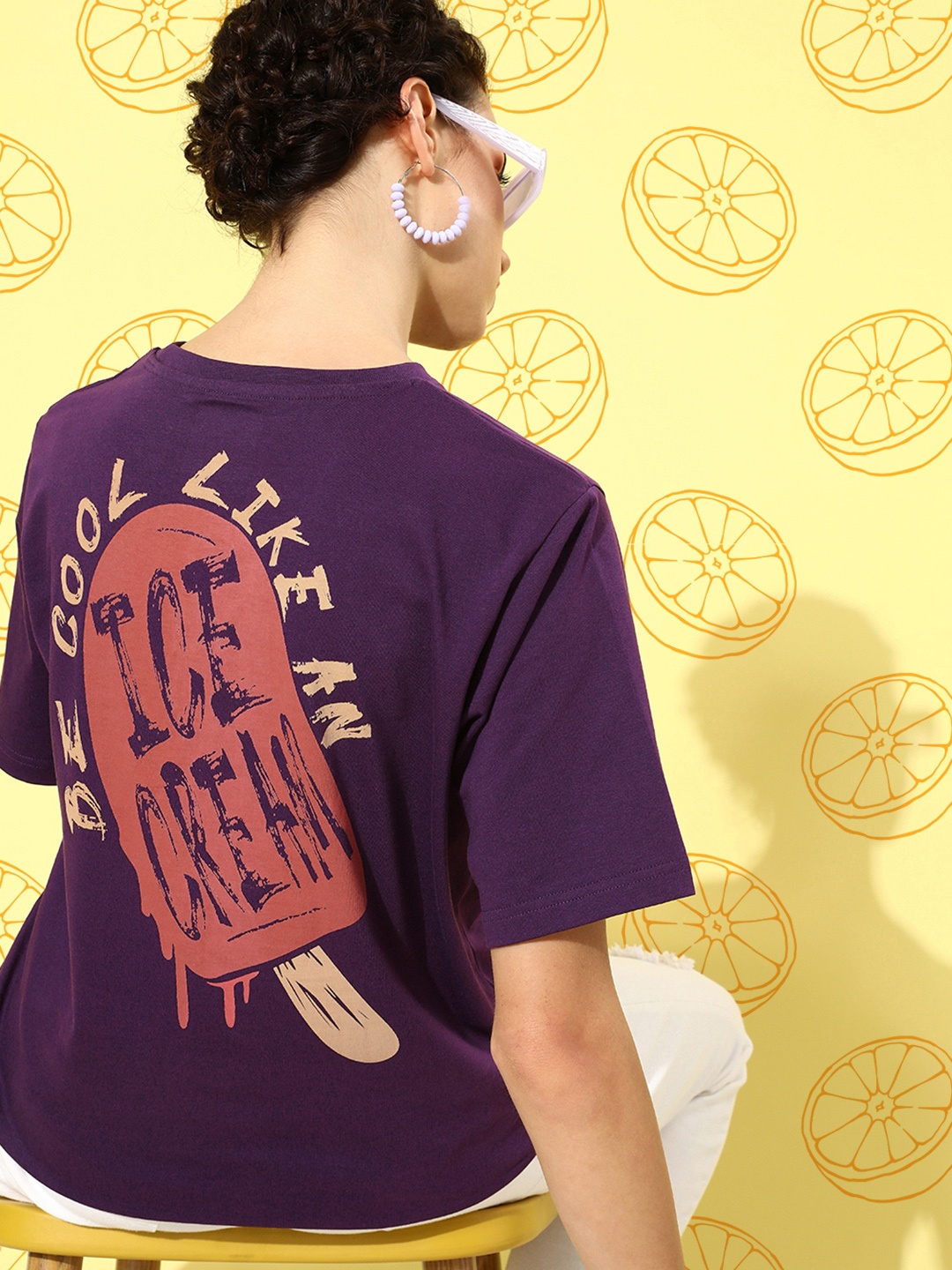 

DILLINGER Pure Cotton Printed Oversized T-shirt, Purple