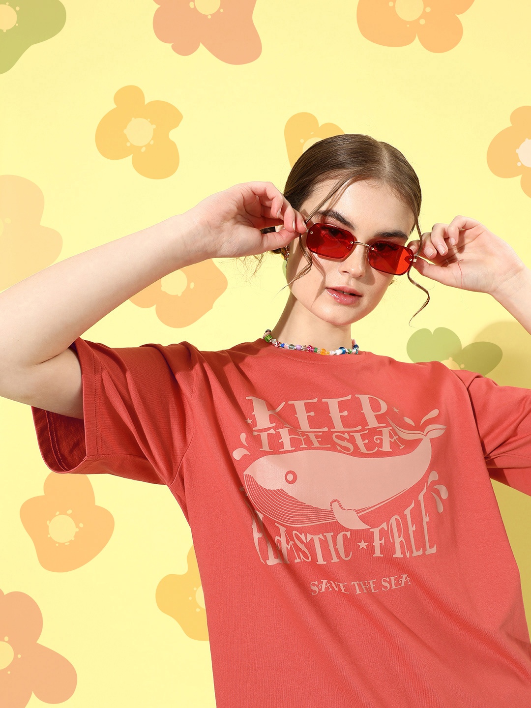 

DILLINGER Women Graphic Printed Oversized T-shirt, Red