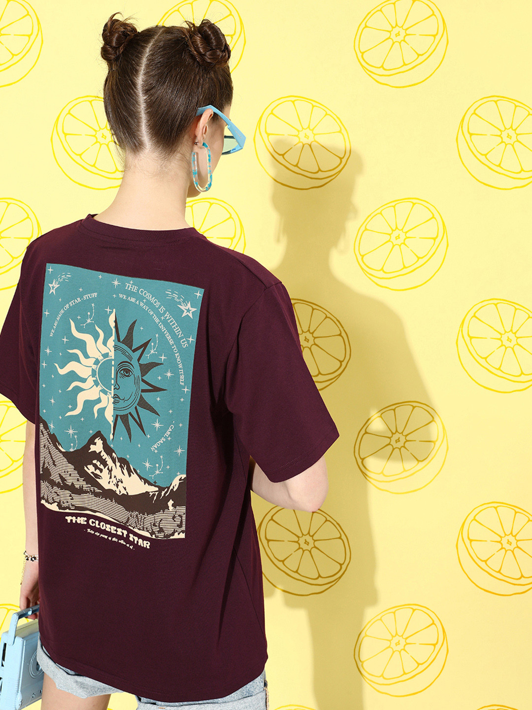 

DILLINGER Pure Cotton Printed Oversized T-shirt, Maroon
