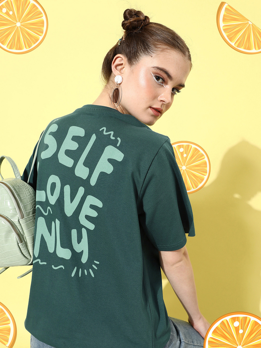

DILLINGER Women Typography Printed Oversized T-shirt, Green