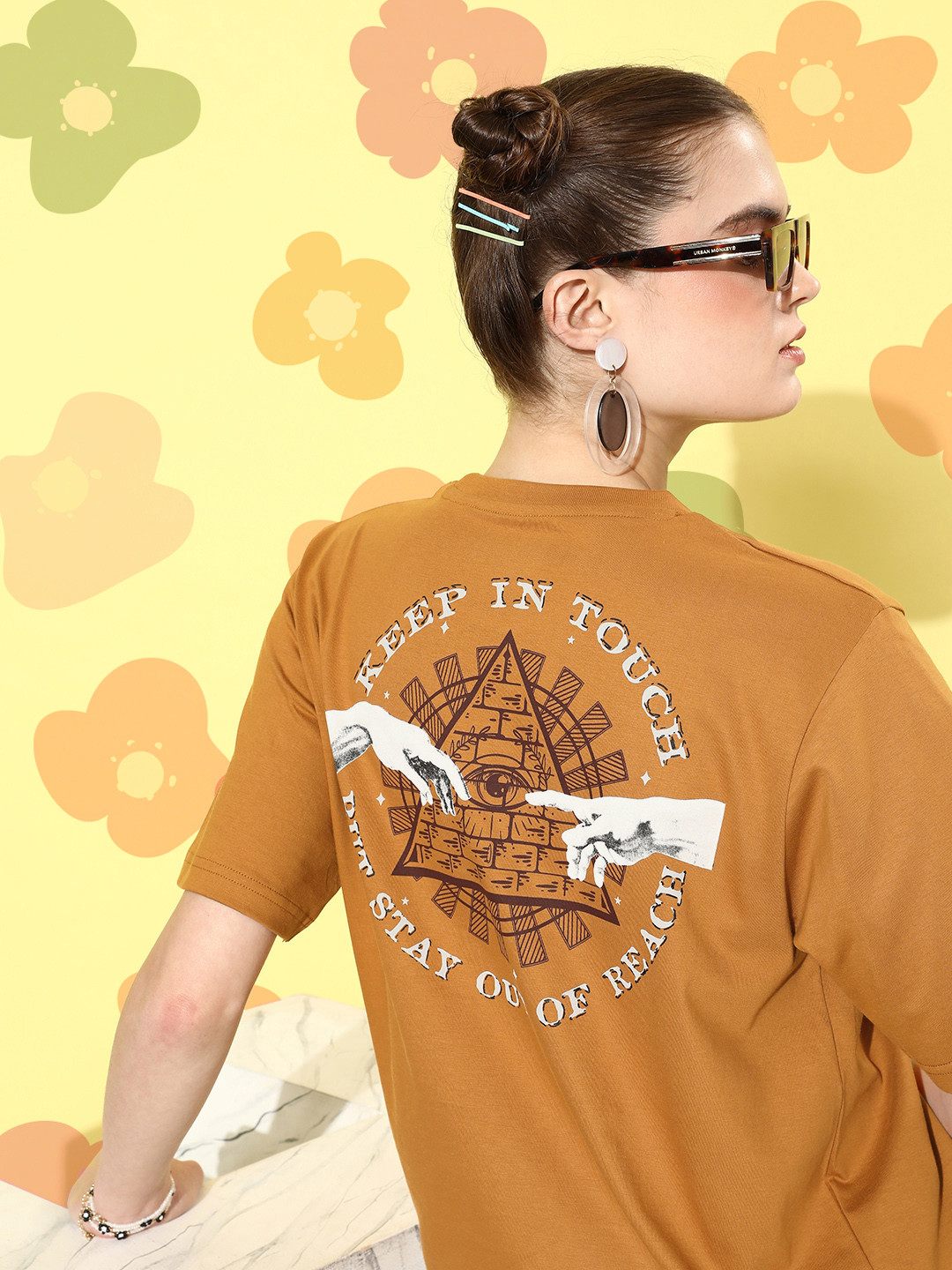 

DILLINGER Women Graphic Printed Oversized T-shirt, Brown