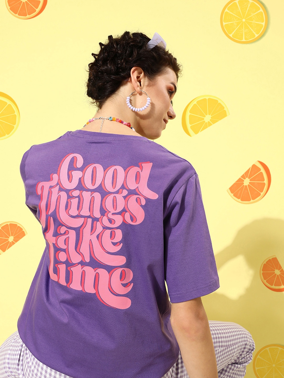 

DILLINGER Pure Cotton Typography Printed Oversized T-shirt, Purple