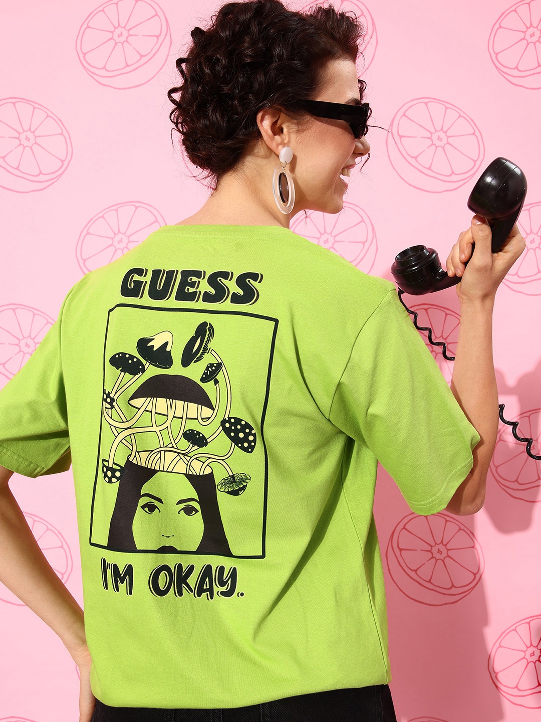 

DILLINGER Women Graphic Printed Oversized T-shirt, Green