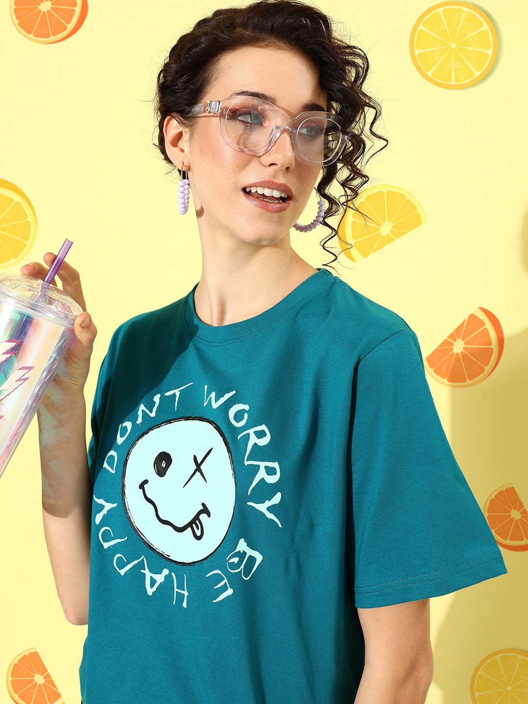 

DILLINGER Women Graphic Printed Oversized T-shirt, Blue