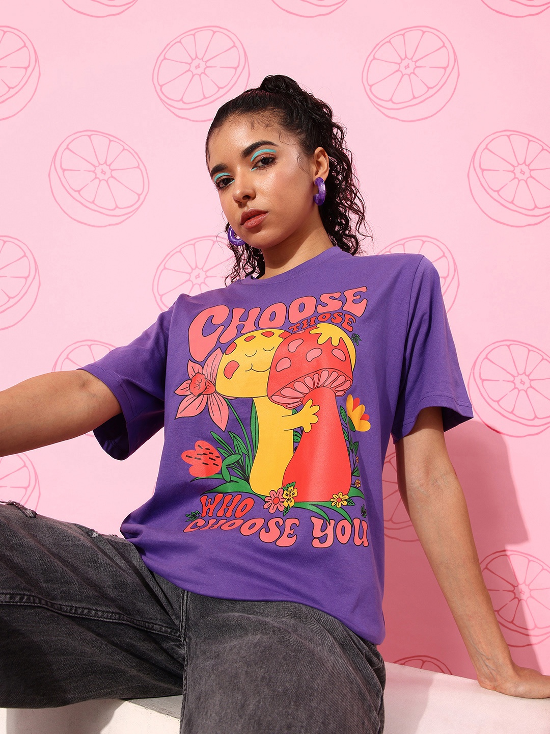 

DILLINGER Pure Cotton Printed Oversized T-shirt, Purple