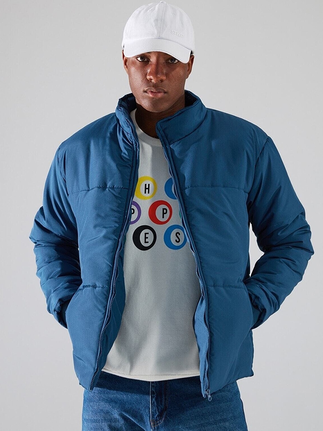 

Trendyol Stand Collar Puffer Jacket, Blue