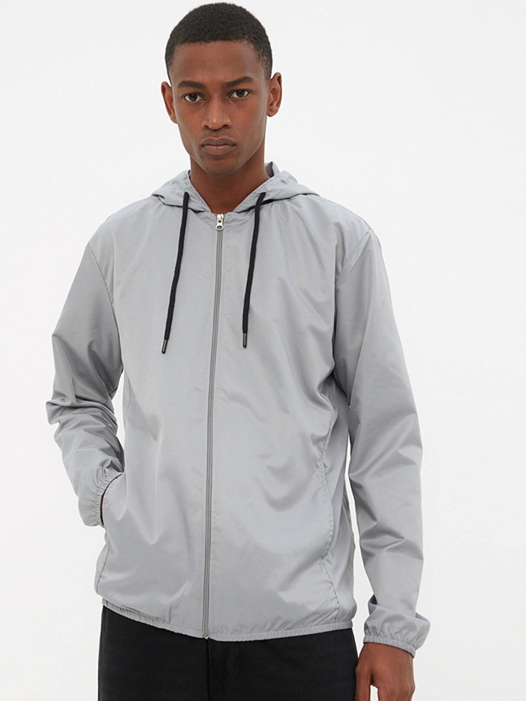 

Trendyol Abstract Printed Hooded Bomber Jacket, Grey