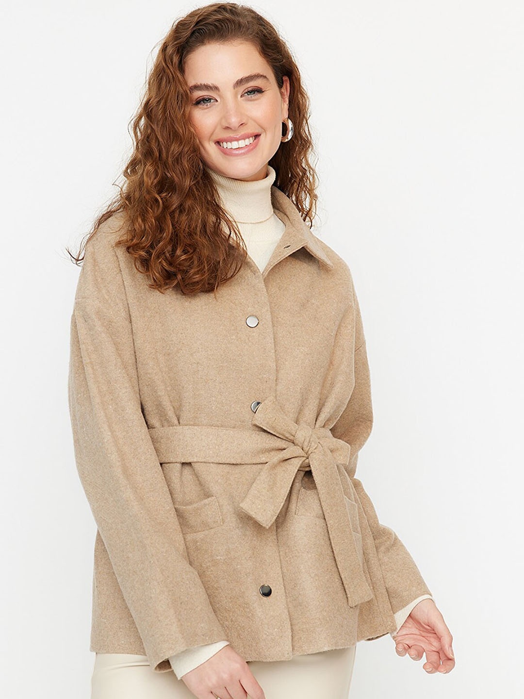 

Trendyol Women Spread Collar Regular Fit Pea Coat, Camel brown