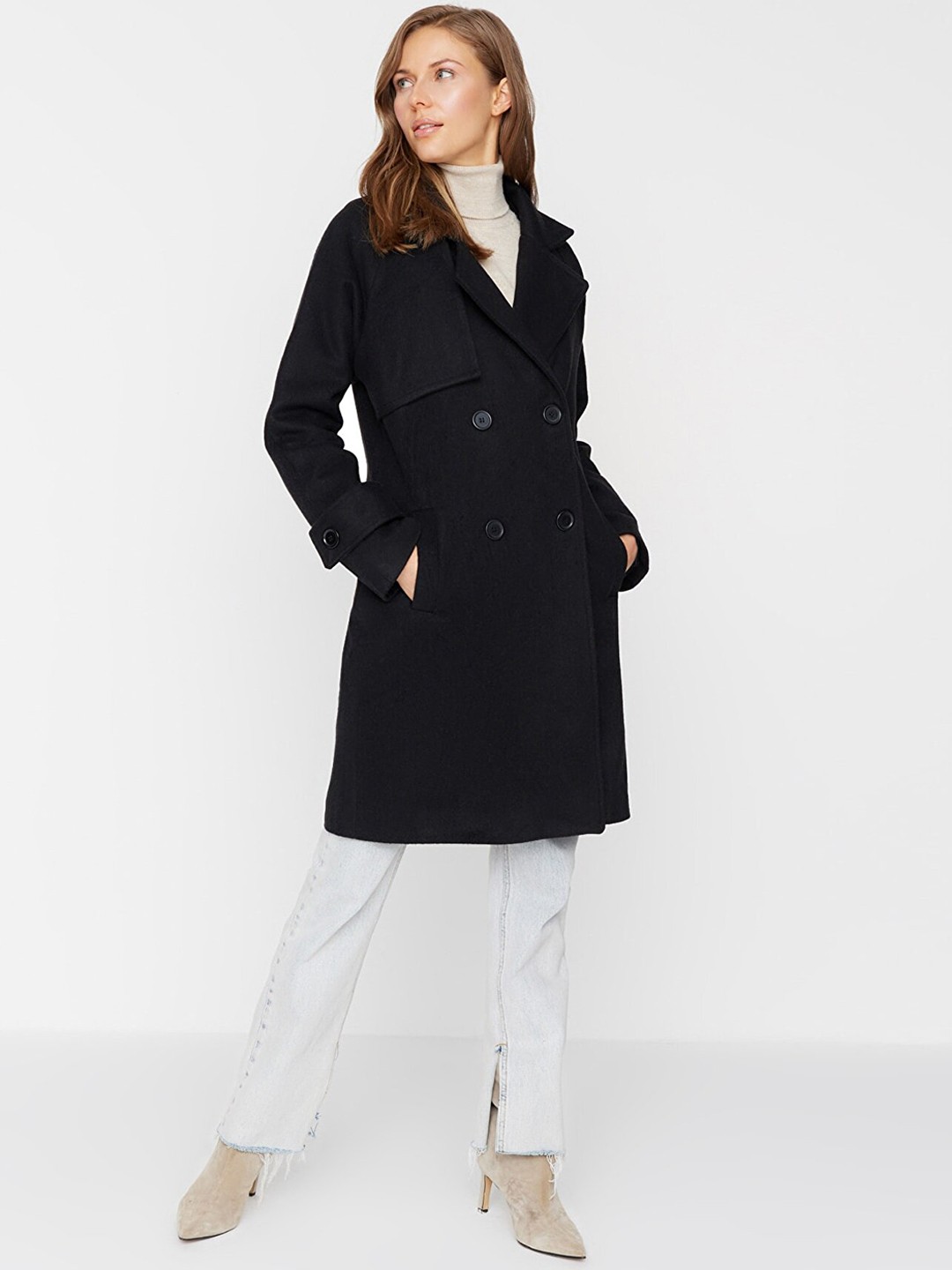 

Trendyol Notched Lapel Knee Length Trench Coat, Black