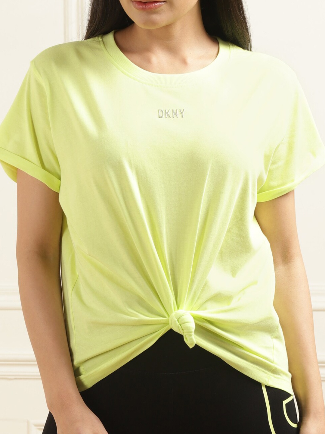 

DKNY Brand Logo Printed Cotton T-shirt, Yellow