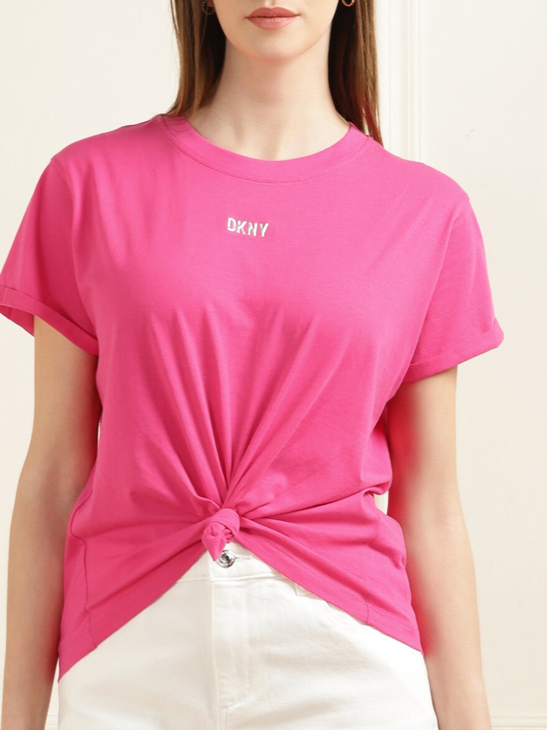 

DKNY Brand Logo Printed Cotton T-shirt, Pink