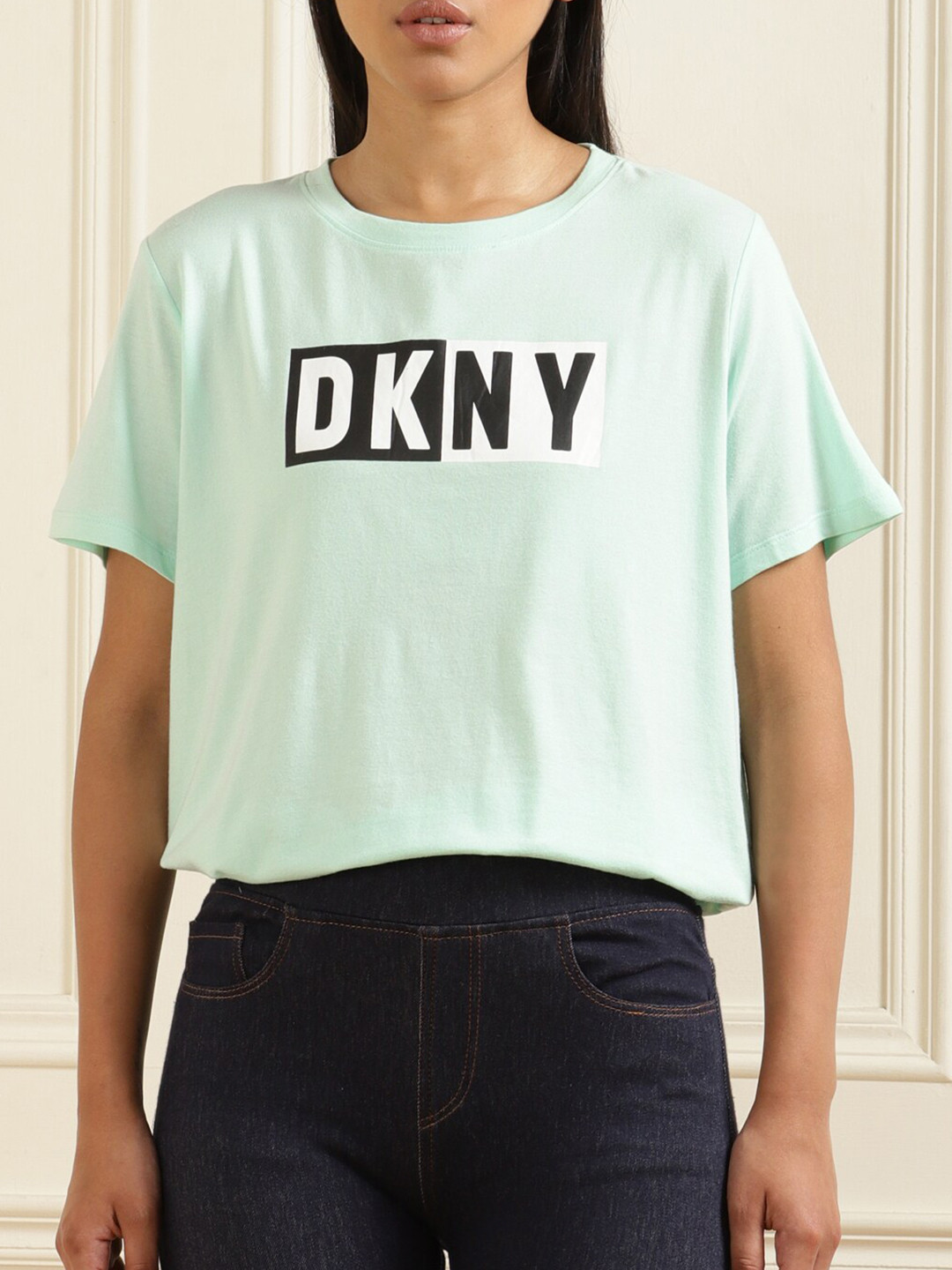 

DKNY Brand Logo Printed Cotton T-shirt, Sea green