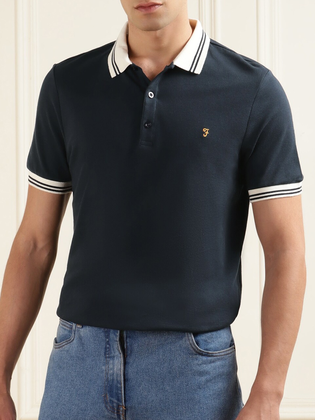 

Farah Polo Collar Short Sleeves Cotton T-shirt, Navy blue