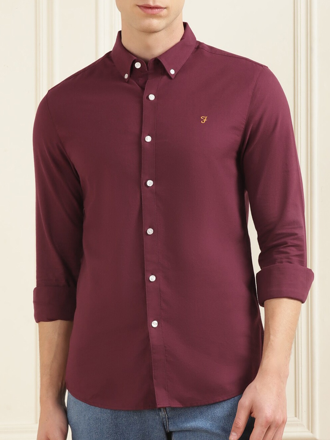 

Farah Button Down Collar Cotton Casual Shirt, Maroon