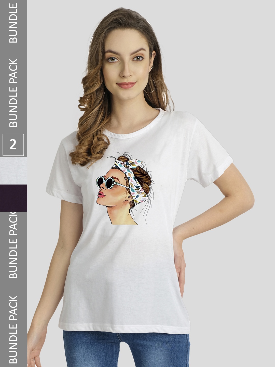 

CHOZI Pack Of 2 Graphic Printed Bio Finish Cotton T-shirt, White